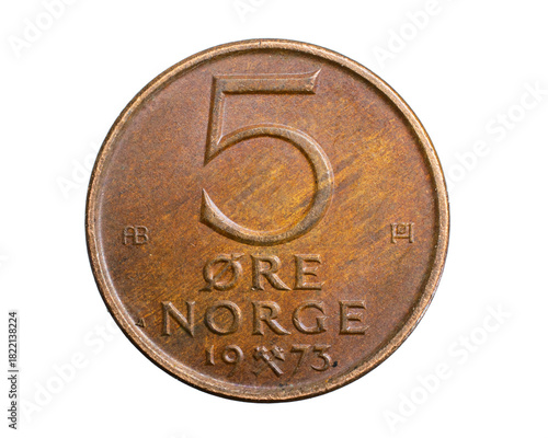 Wallpaper Mural Norway five ore coin on a white isolated background Torontodigital.ca
