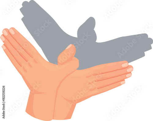 Flying bird hands shadow sign. Theater play