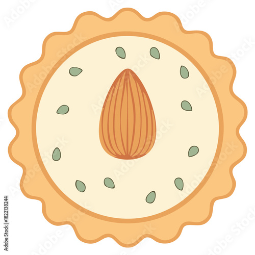 Delicious round cookie tartlet with almond and green seeds sweet snack illustration