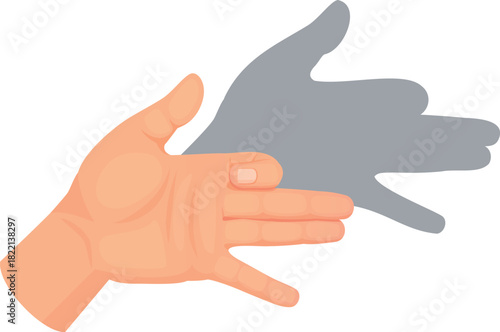 Dog shadow. Hands playing animal gesture theater