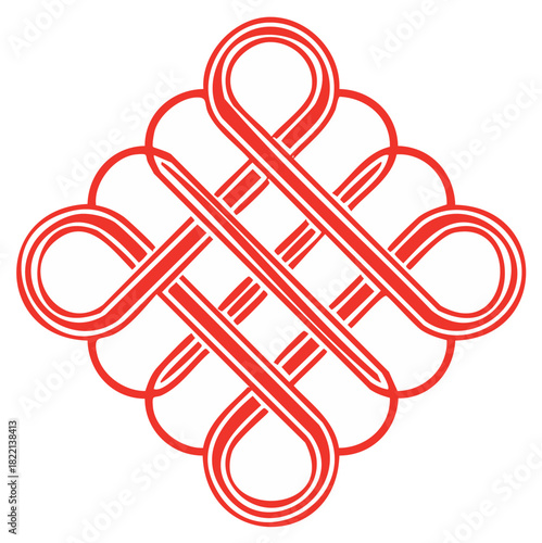 Red Chinese endless knot vector illustration for good luck and prosperity