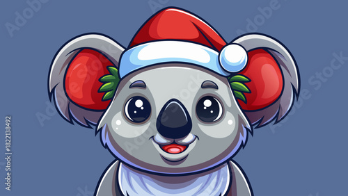 Very beautiful vector illustration of a Christmas-themed koala silhouette wearing a Santa hat, designed in a clean and festive style suitable for holiday decorations, cards, and seasonal graphics.