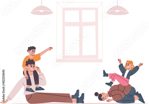 Parents playing with kids. Happy family time concept