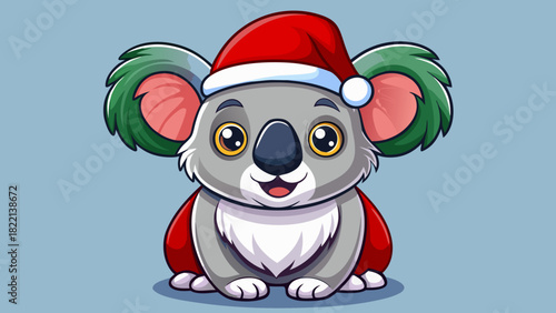 Very beautiful vector illustration of a Christmas-themed koala silhouette wearing a Santa hat, designed in a clean and festive style suitable for holiday decorations, cards, and seasonal graphics.