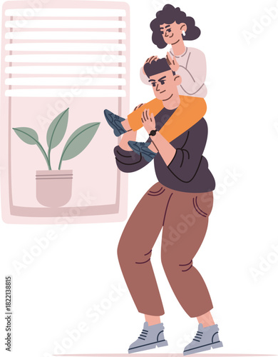 Parenting stress concept. Frustrated dad carry kid