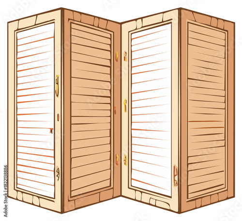 Game Master Screen Illustration: Wooden Design with Folding Panels and Hinges