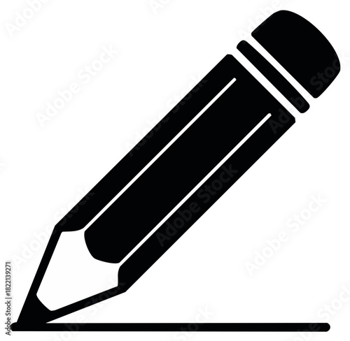 Black and white graphic of a pencil, drawing a line