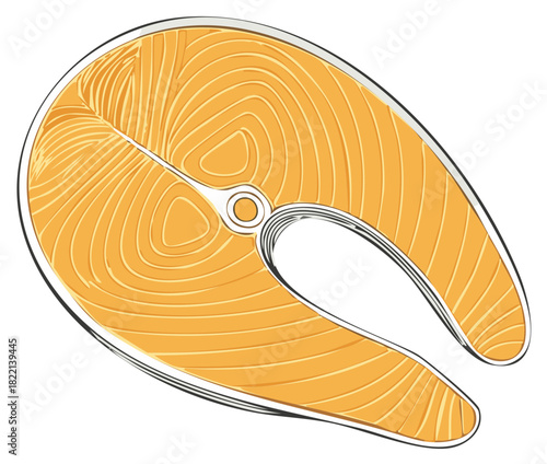 Illustration of Fresh Salmon Steak Slice, Raw Seafood Fish Meat Portion for Cooking, Healthy Protein Meal