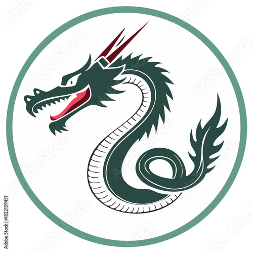 Wallpaper Mural Stylized Illustration of a Dragon Within a Circle Torontodigital.ca