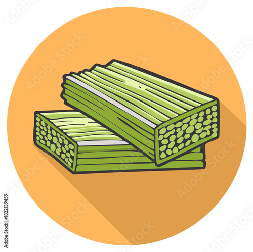 Fresh Green Celery Stalks Isolated on a Orange Background Ingredient For Healthy Diet And Recipes