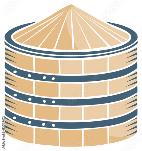 Traditional Asian Bamboo Steamer Basket for Cooking Dim Sum Vector Illustration Icon
