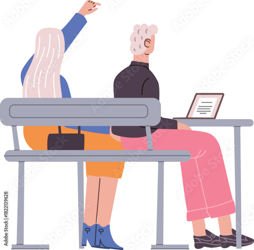 Students on lecture rear view. Training people icon