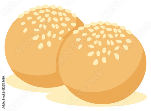 Vector illustration of two traditional Asian fried sesame seed balls or buns