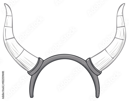 Stylized illustration of a horned headband, resembling bull or devil horns.