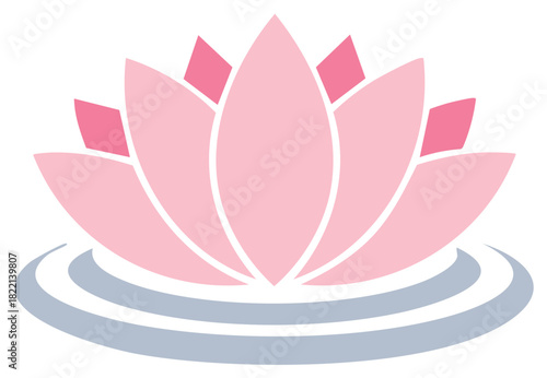 Pink lotus flower blossoms on blue gray water illustration for yoga meditation spa zen