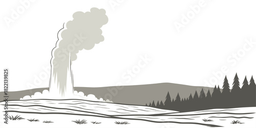 Yellowstone Old Faithful geyser steam minimalist