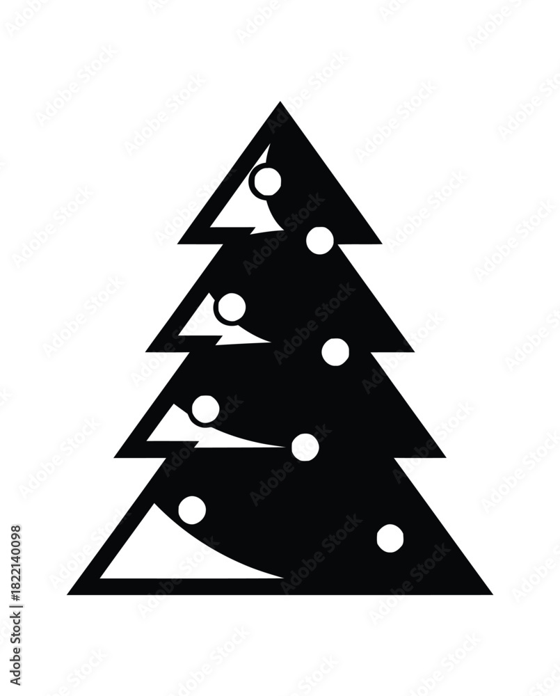 Fototapeta premium A stylized black silhouette of a Christmas tree with white dots representing ornaments.