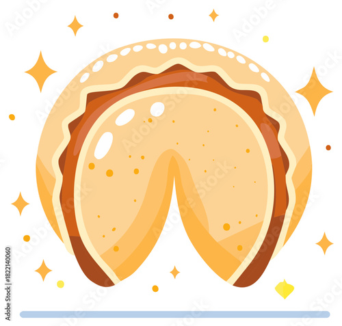 Golden sparkling fortune cookie vector illustration for good luck and celebration