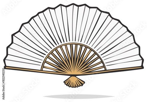 Vector Illustration of Open Hand Fan with Paper Ribs and Golden Handle