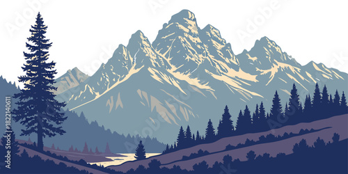 Grand Teton Mountain Alpine Silhouette Retro Vector – Vintage Wyoming Landmark Illustration for Travel, Nature, and Lifestyle Graphics