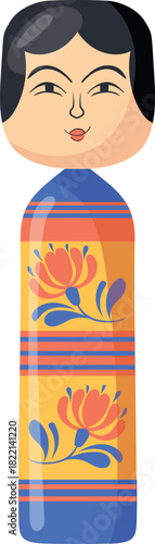 Traditional kokeshi doll. Cartoon japanese wooden toy