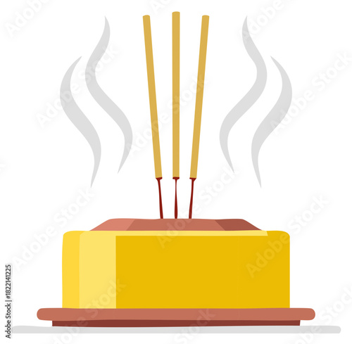 Burning Incense Sticks on Altar for Prayers and Meditation Rituals with Rising Smoke