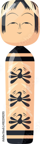Wooden kokeshi toy. Japanese souvenir cartoon icon