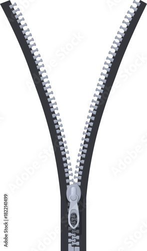 Open zip. Clothing pull lock. Hand fastener