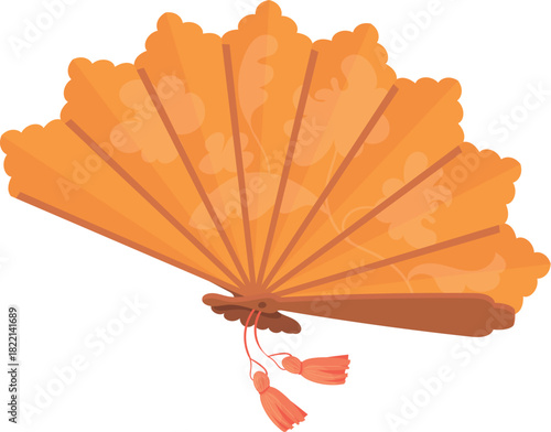 Decorative hand fan. Folding open cooling accessory