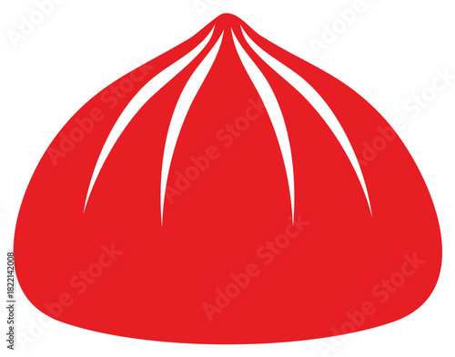 Red dumpling icon with white lines, isolated illustration