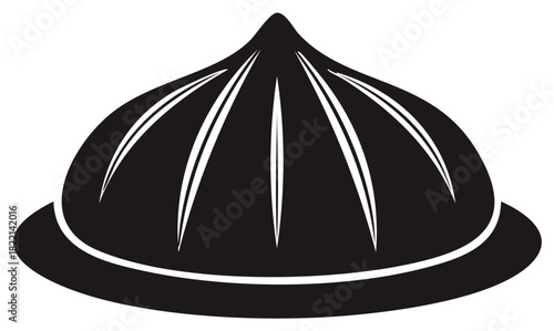 Simple Asian Conical Hat Vector Illustration with White Accents on a Black Background