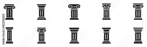 Black column icons. Ancient columns vector icon set. Vector black column icons set on white background. Vector Illustration. EPS 10