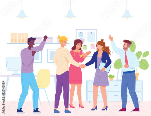 Successful deal celebration. Team meeting. Colleagues together