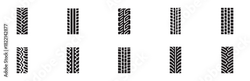 Car tire tracks vector, icon design. Tire tracks, rubber wheels, and braking marks. Truck, car, tread pattern silhouettes. Perfect for auto racing, speed-related designs. Vector Illustration. EPS 10