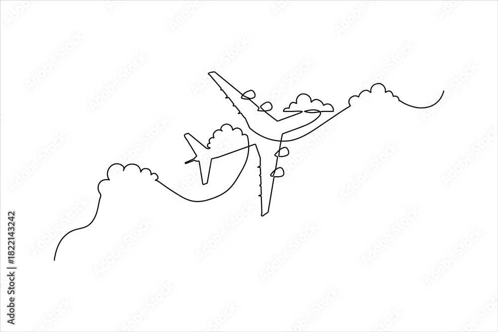 Obraz premium Flying plane through cloudy sky art