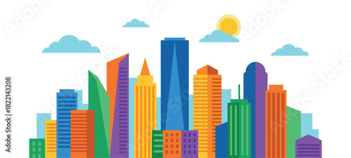 City icon. Panorama city background. Skyline urban border collection. Modern city skyline. Vector Illustration.
