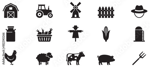 Title	
Farming icon set. Farm icon. Farm agriculture theme simple vector icon logo design set bundle illustration.	
