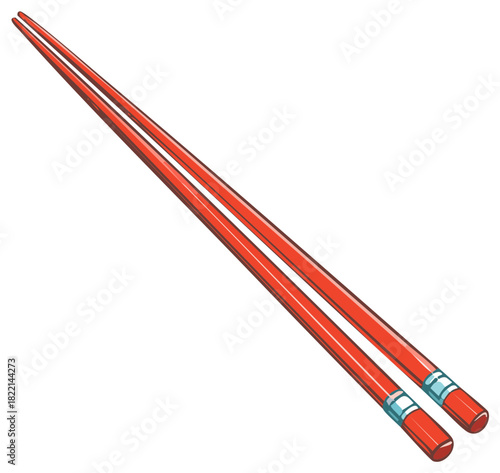 Cartoon illustration of a pair of shiny red traditional Asian chopsticks