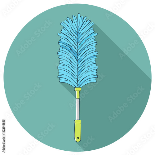 Blue Feather Duster Icon with Long Shadow on Teal Background Vector Illustration