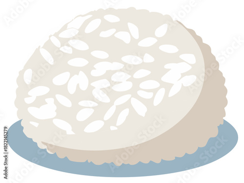 Rice ball on a plate vector illustration, Asian cuisine, cooking