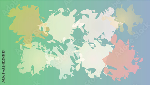 Abstract watercolor splashes in green blue and peach creating a vibrant and modern background with soft pastel tones