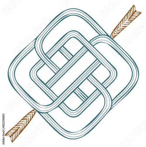 Intricate Celtic style interwoven knot pierced by an arrow, a symbol of purpose and eternity