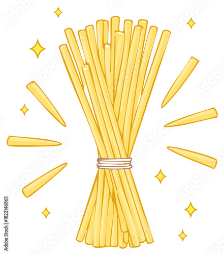 Cartoon illustration of spaghetti bundle with shining effects