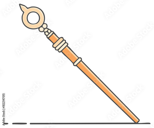 Ornate ceremonial staff, magical scepter design, isolated illustration with simple shapes, vector line art