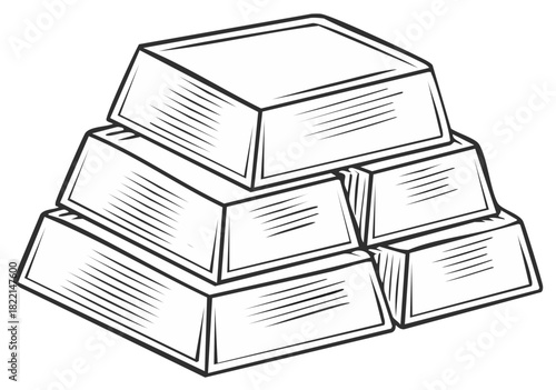 Pyramid stack of gold bullion bars wealth investment financial success outline illustration