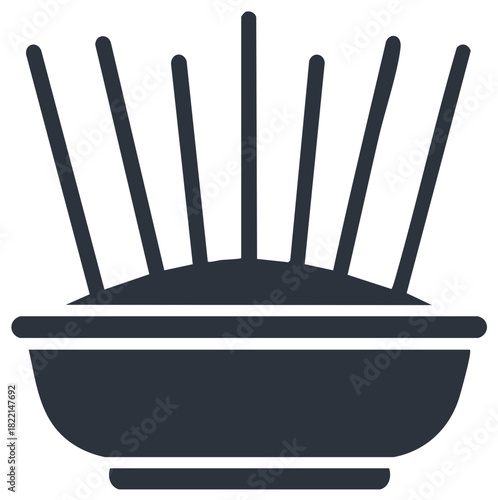 Minimalist Icon of Incense Sticks in a Bowl, Abstract Silhouette Symbol