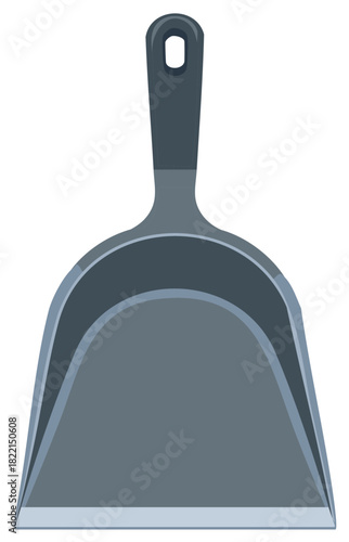Simple grey dustpan with handle a practical household cleaning tool for sweeping dirt and debris