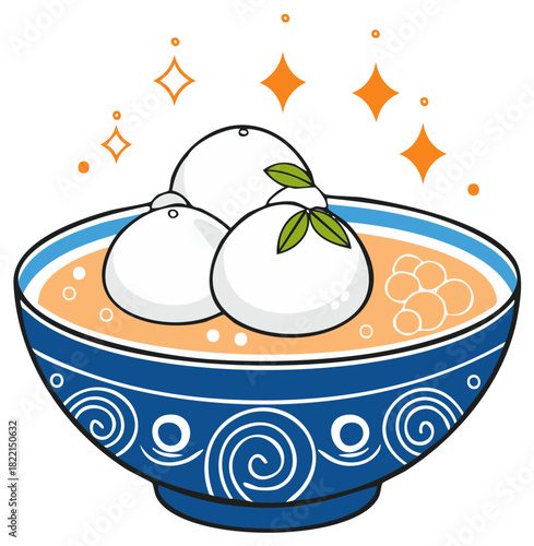 Tangyuan in Decorative Bowl with Stars Chinese Winter Solstice Festival Food