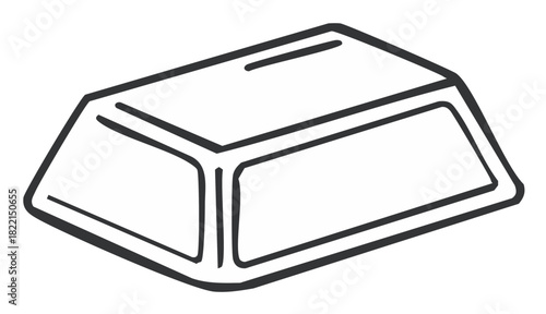 A simple black and white line drawing illustration of a gold bar ingot