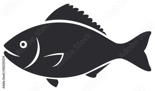 Isolated Single Graphic of Fish Silhouette in Dark Color - Nautical Aquatic Life